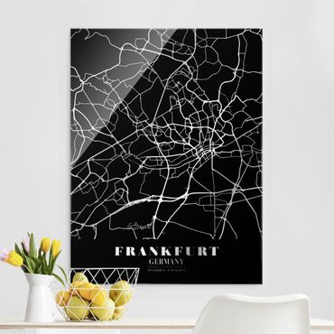 Tableau en verre - Frankfurt City City Map - Classic Black - Format portrait