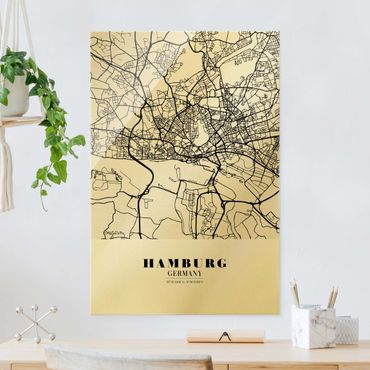 Tableau en verre - Hamburg City Map - Classic  - Format portrait