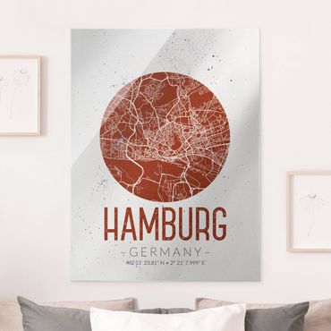 Tableau en verre - Hamburg City Map - Retro