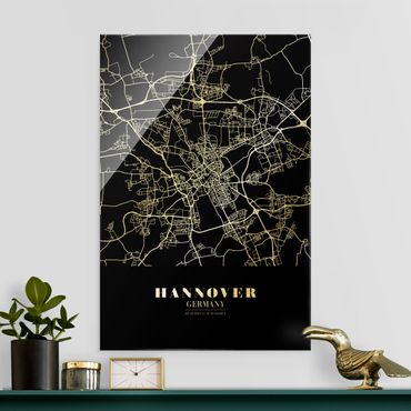 Tableau en verre - Hannover City Map - Classic Black - Format portrait