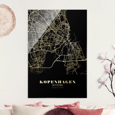 Tableau en verre - Copenhagen City Map - Classic Black - Format portrait