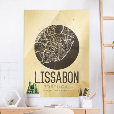 Tableau en verre - Lisbon City Map - Retro