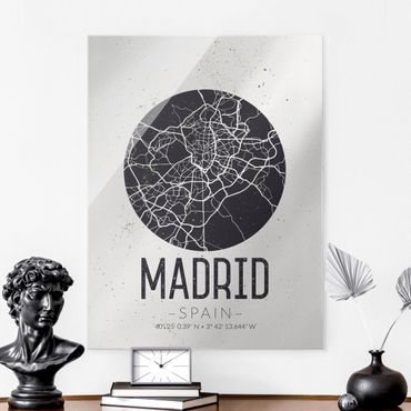 Tableau en verre - Madrid City Map - Retro