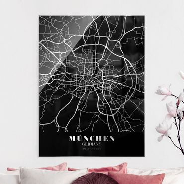 Tableau en verre - Munich City Map - Classic Black - Format portrait