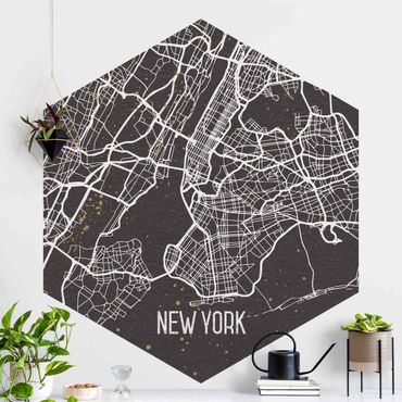 Papier peint hexagonal autocollant avec dessins - City Map New York- Retro