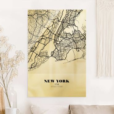 Tableau en verre - New York City Map - Classic - Format portrait
