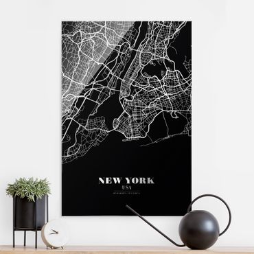 Tableau en verre - New York City Map - Classic Black - Format portrait