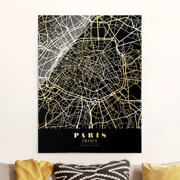 Tableau en verre - Paris City Map - Classic Black - Format portrait