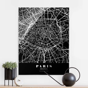 Tableau en verre - Paris City Map - Classic Black - Format portrait