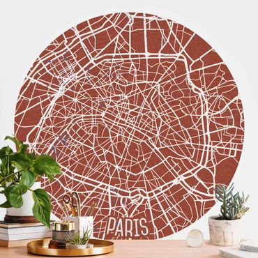 Papier peint rond autocollant - City Map Paris - Retro