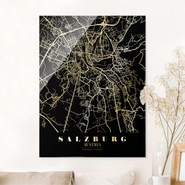 Tableau en verre - Salzburg City Map - Classic Black - Format portrait