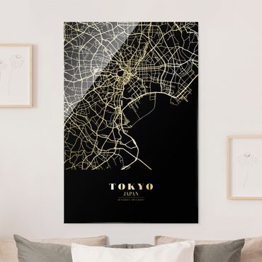 Tableau en verre - Tokyo City Map - Classic Black - Format portrait