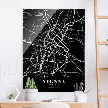 Tableau en verre - Vienna City Map - Classic Black - Format portrait