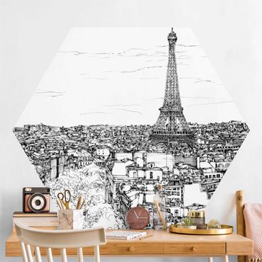 Papier peint hexagonal autocollant avec dessins - City Study - Paris