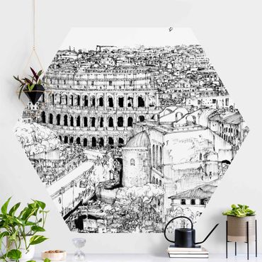 Papier peint hexagonal autocollant avec dessins - City Study - Rome