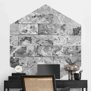 Papier peint panoramique hexagonal autocollant - Stone Wall Natural Marble Gray