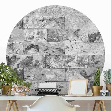 Papier peint rond autocollant cuisine - Stone Wall Natural Marble Grey