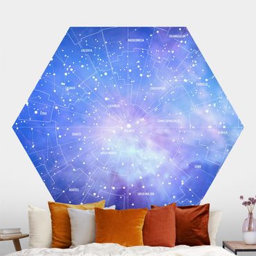 Papier peint hexagonal autocollant avec dessins - Stelar Constellation Star Chart