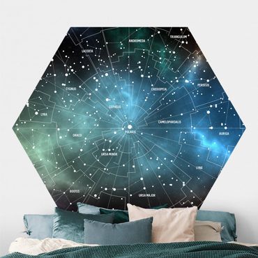 Papier peint hexagonal autocollant avec dessins - Stellar Constellation Map Galactic Nebula