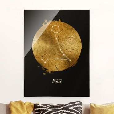 Tableau en verre - Zodiac Sign Pisces Gray Gold - Format portrait