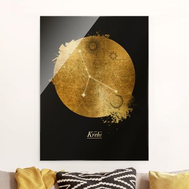 Tableau en verre - Zodiac Sign Cancer Gray Gold - Format portrait