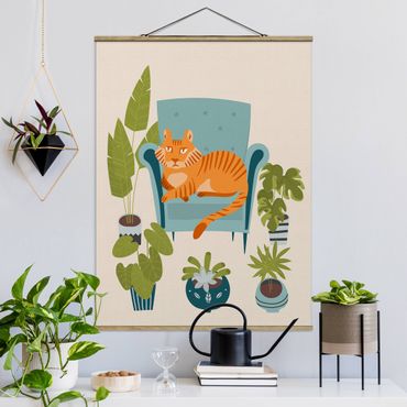 Tableau en tissu avec porte-affiche - Domestic Mini Tiger Illustration - Format portrait 3:4