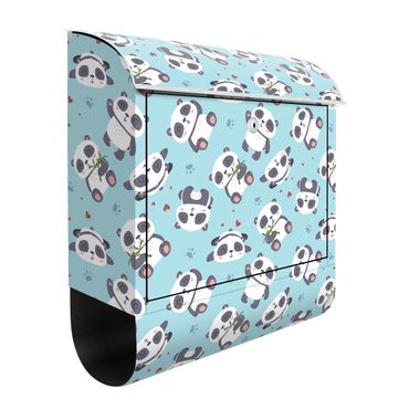 Letterbox - Cute Panda With Paw Prints And Hearts Pastel Blue