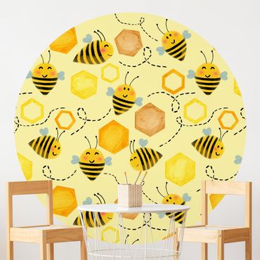 Papier peint rond autocollant - Sweet Honey With Bees Illustration