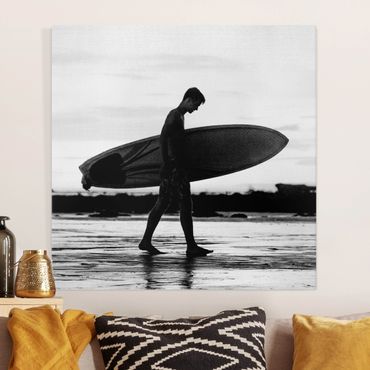 Tableau sur toile - Shadow Surfer Boy In Profile - Carré 1:1