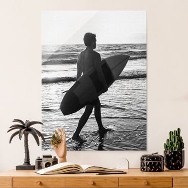 Tableau en verre - Surfer Boy At Sunset