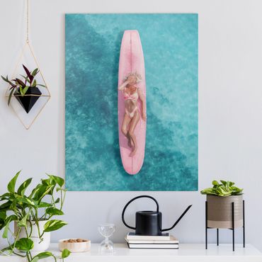 Tableau sur toile - Surfer Girl With Pink Board - Format portrait 3:4
