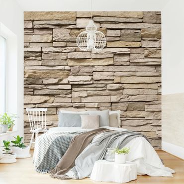 Papier peint - Asian Stonewall - Stone Wall From Large Light Coloured Stones