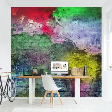 Papier peint - Colourful Sprayed Old Brick Wall