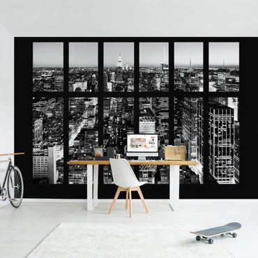 Papier peint - Window View Manhattan Skyline In Black And White