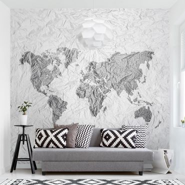 Papier peint - Paper World Map White Grey