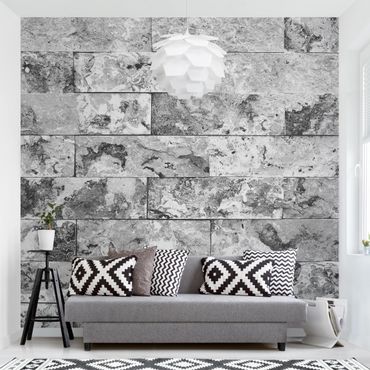 Papier peint - Stone Wall Natural Marble Grey