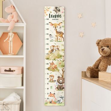 Toise murale enfant - Animals from the forest watercolour with custom name