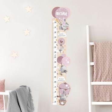 Toise sticker mural enfant - Animals In Balloons With Customised Name Pink