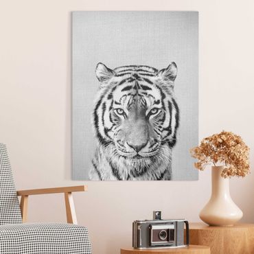 Tableau sur toile - Tiger Tiago Black And White - Format portrait 3:4
