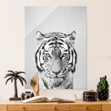 Tableau en verre - Tiger Tiago Black And White