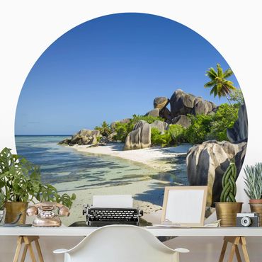 Papier peint rond autocollant plage - Dream Beach Seychelles