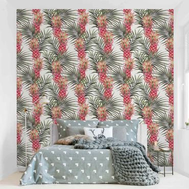 Papier peint - Tropical Pineapple With Palm Leaves