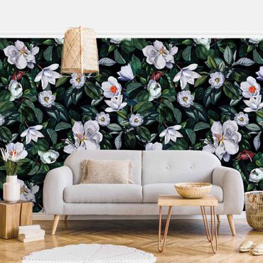 Papier peint - Tropical Night With White Flowers