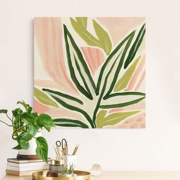 Tableau sur toile naturel - Tropical Leaves Pastel - Carré 1:1