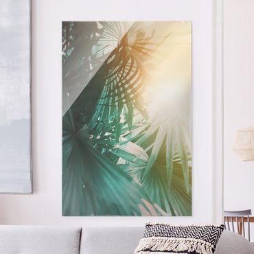 Tableau en verre - Tropical Plants Palm Trees At Sunset  - Format portrait
