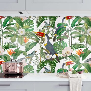 Revêtements muraux pour cuisine - Tropical Toucan With Monstera And Palm Leaves II