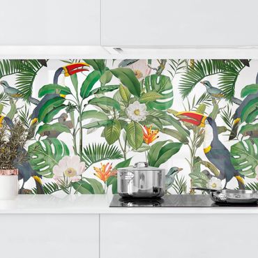 Revêtement mural cuisine - Tropical Toucan With Monstera And Palm Leaves