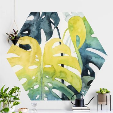 Papier peint hexagonal autocollant avec dessins - Tropical Foliage - Monstera