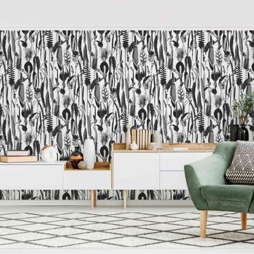 Walpaper - Tropical Luxury Pattern Black And White