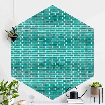 Papier peint panoramique hexagonal autocollant - Turquoise Brick Wall
